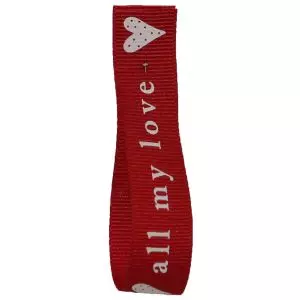 Red & White All My Love Ribbon By Berisfords 15mm x 20m