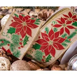 Red Design Christmas Poinsettia Ribbon