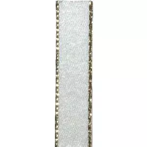 Metallic Gold Edged Bridal White Satin Ribbon in 3mm, 7mm,15mm, 25mm widths