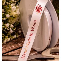 10mm White and red hand made in Wales ribbon