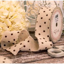 38mm brown linen polka dot frayed edged ribbon