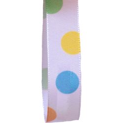 15mm Easter Ribbon In White With Multi Coloured Spots