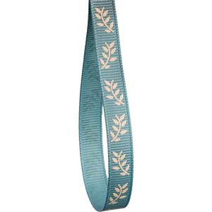 9mm Fern print grosgrain ribbon in sea breeze blue