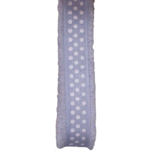 18mm Pale Blue Ribbon With Frayed Edge and White Dots Design Print