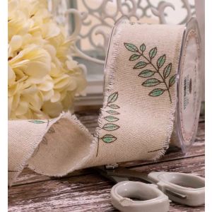 50mm x 10m Leaf Print Burlap Ribbon