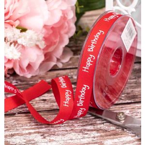 Red Happy Birthday Ribbon 15mm x 20m