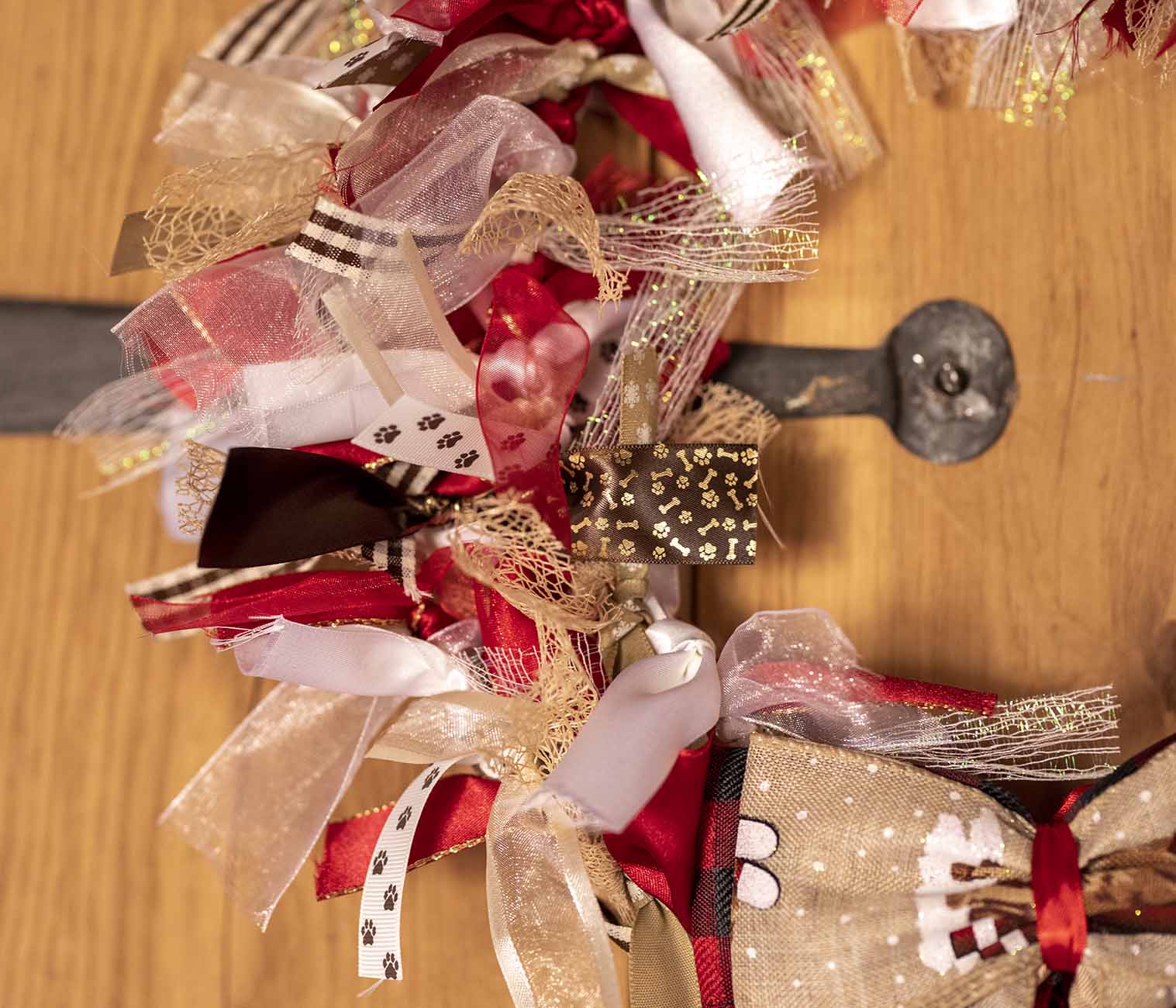 Close Up Of Ribbon In The Festive Dog Wreath Kit