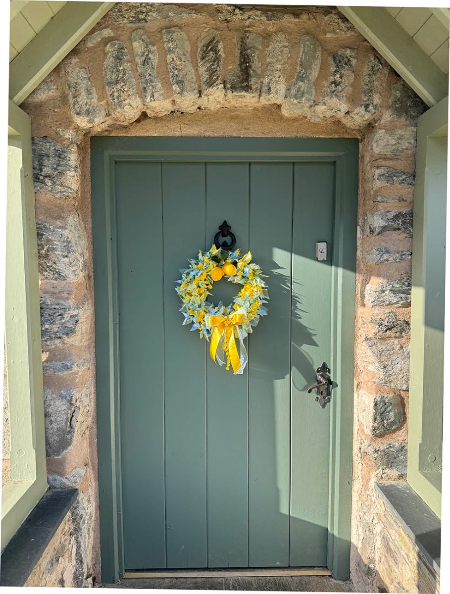 Summer lemon Themed Ribbon Wreath On Front Door